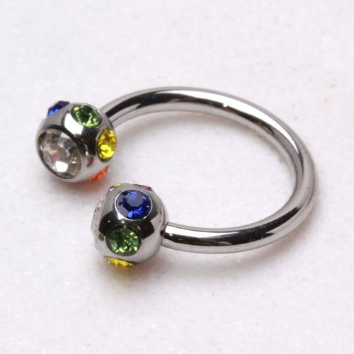 316L Surgical Steel Horseshoe with Multi Color Gem balls